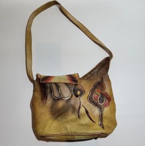 Magnifique hand painted distressed multi colored womans purse w/zipper closure
